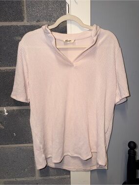Blumin- Pale Pink Waffle Knit Short Sleeve Top